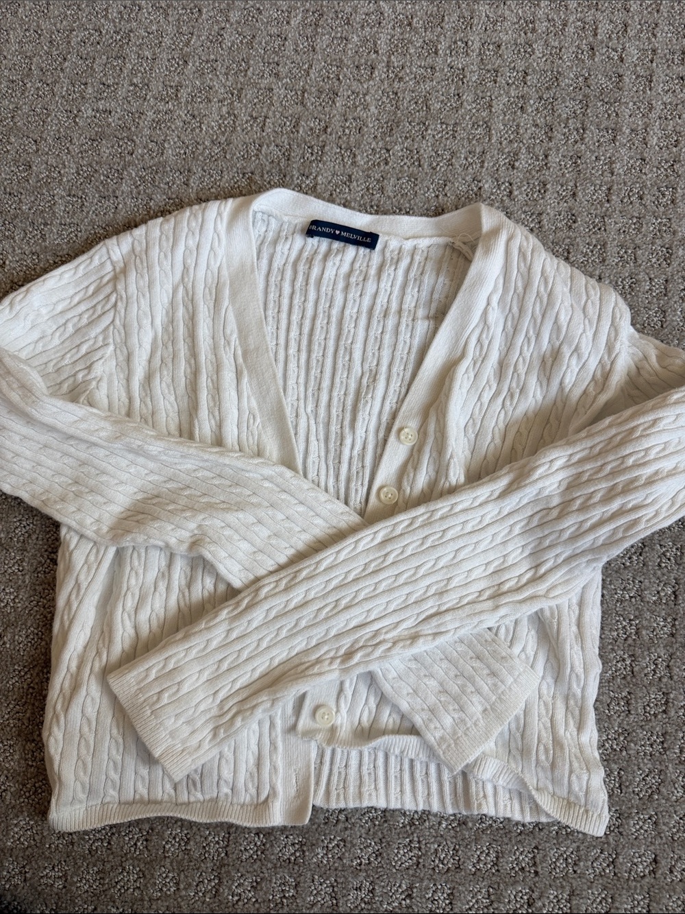 Brandy Melville Cream Cable Knit V-Neck Cardigan
